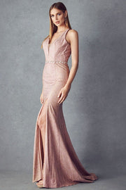 Fitted Strappy Back Glitter Gown by Juliet 237