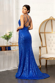Fitted Strappy Back Sequin Gown by Elizabeth K GL3058