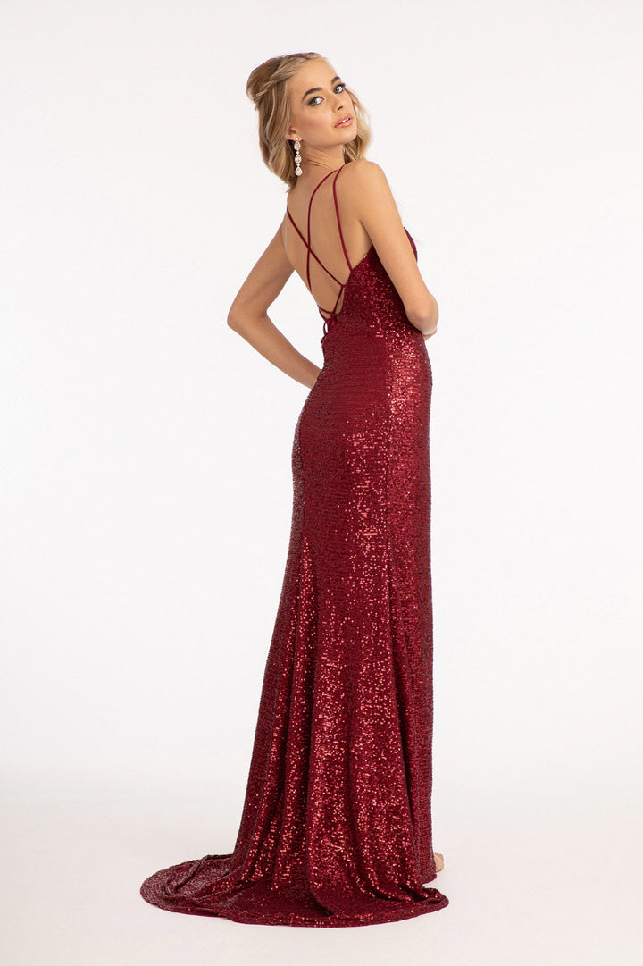 Fitted Strappy Back Sequin Gown by Elizabeth K GL3058