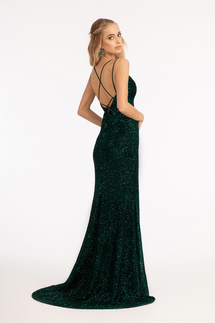 Fitted Strappy Back Sequin Gown by Elizabeth K GL3058