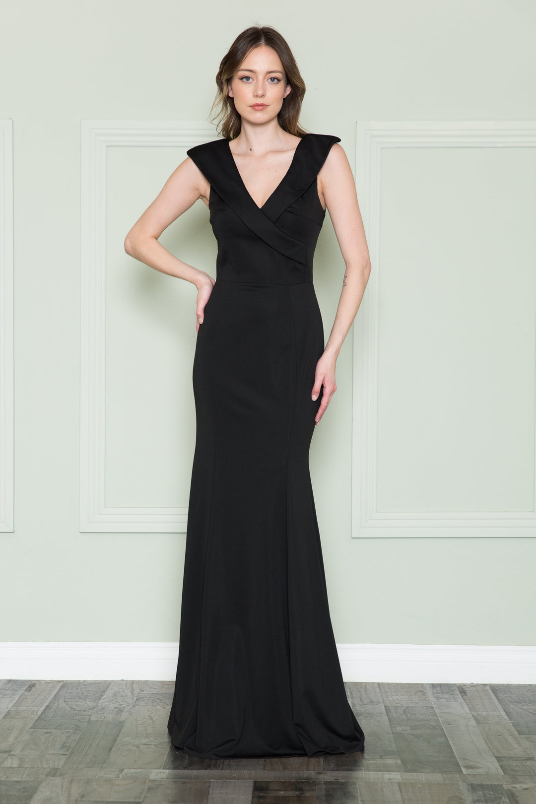 Fitted V-Neck Jersey Gown by Poly USA 8726