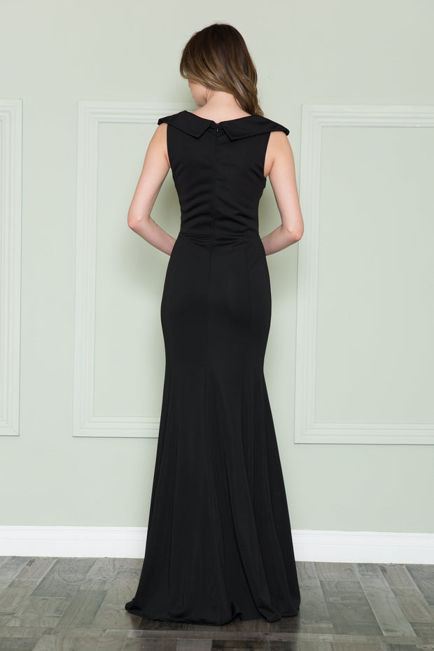 Fitted V-Neck Jersey Gown by Poly USA 8726