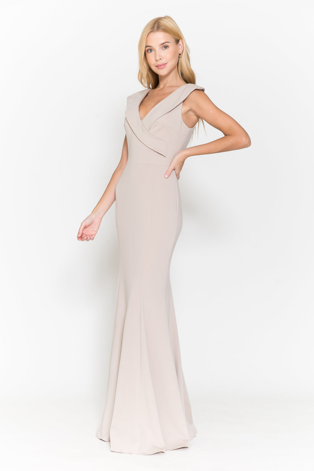 Fitted V-Neck Jersey Gown by Poly USA 8726