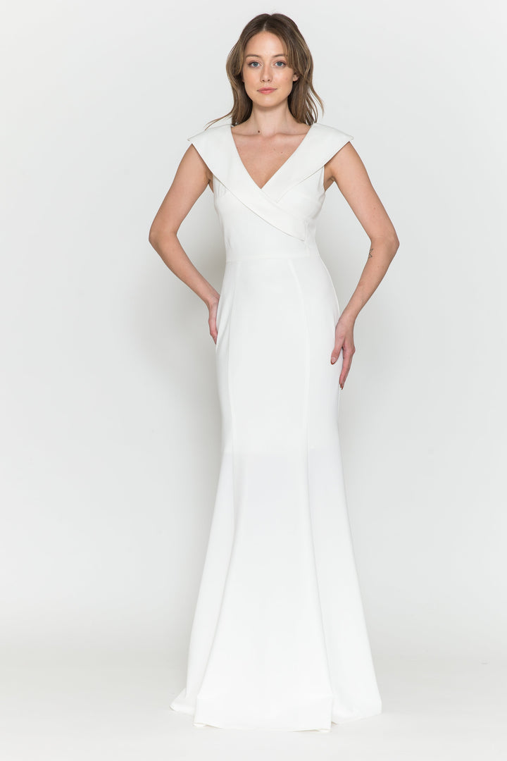 Fitted V-Neck Jersey Gown by Poly USA 8726