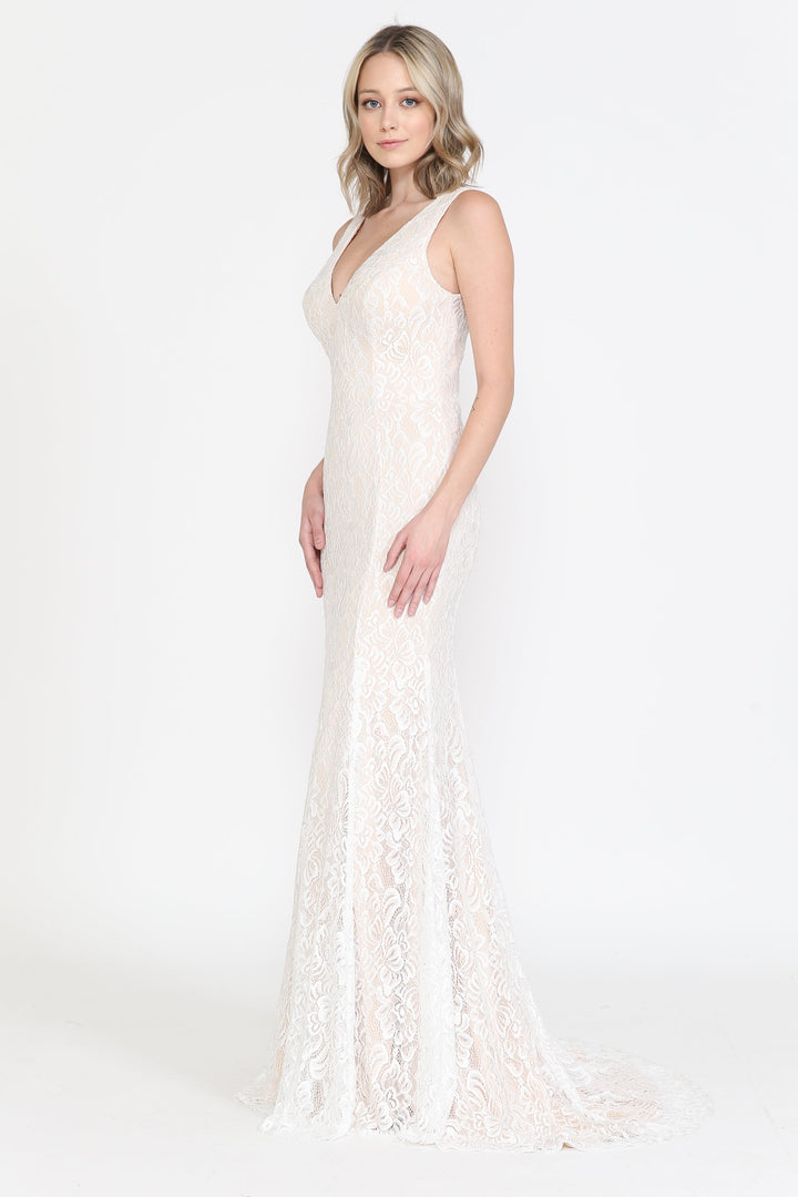 Fitted V-Neck Lace Wedding Gown by Poly USA 8496