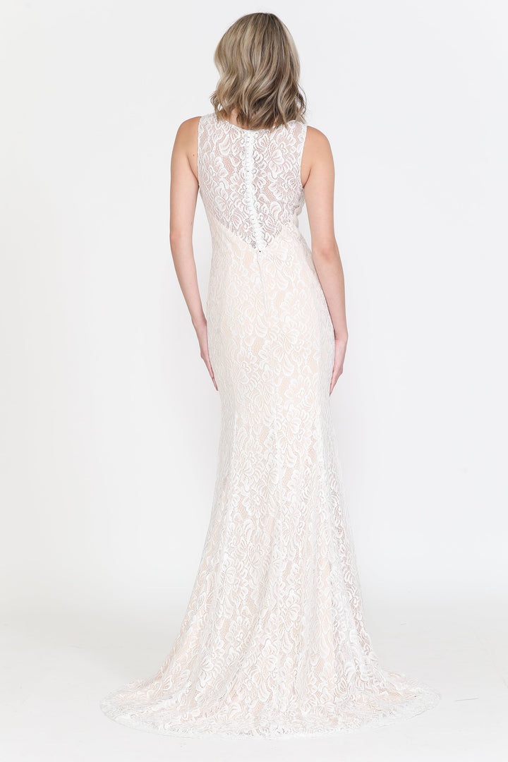 Fitted V-Neck Lace Wedding Gown by Poly USA 8496