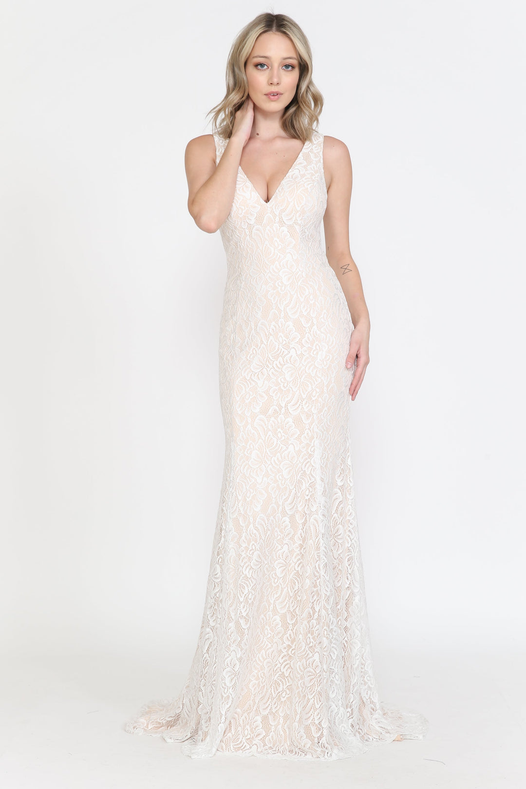 Fitted V-Neck Lace Wedding Gown by Poly USA 8496