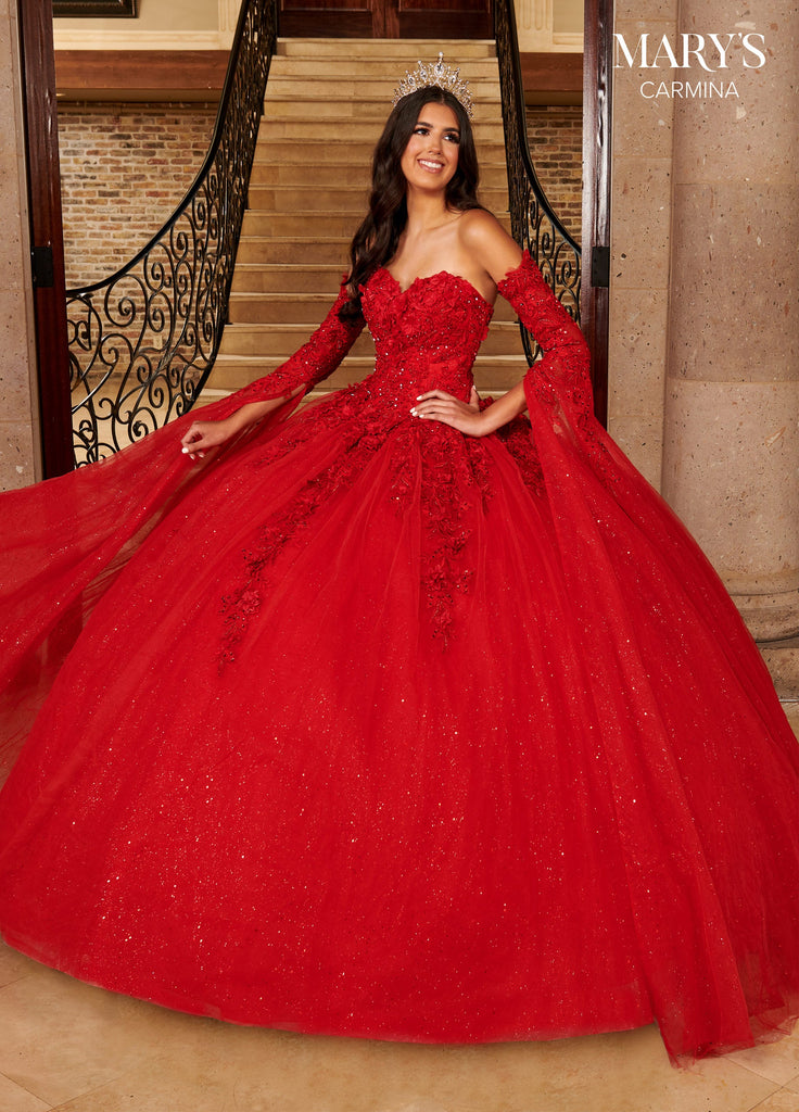 Floor Length Sleeve Quinceanera Dress by Mary's Bridal MQ1092 30W / Red