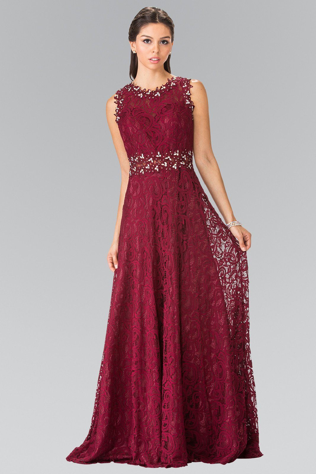 Floor Length Sleeveless Beaded Lace Dress by Elizabeth K GL1460-Long Formal Dresses-ABC Fashion