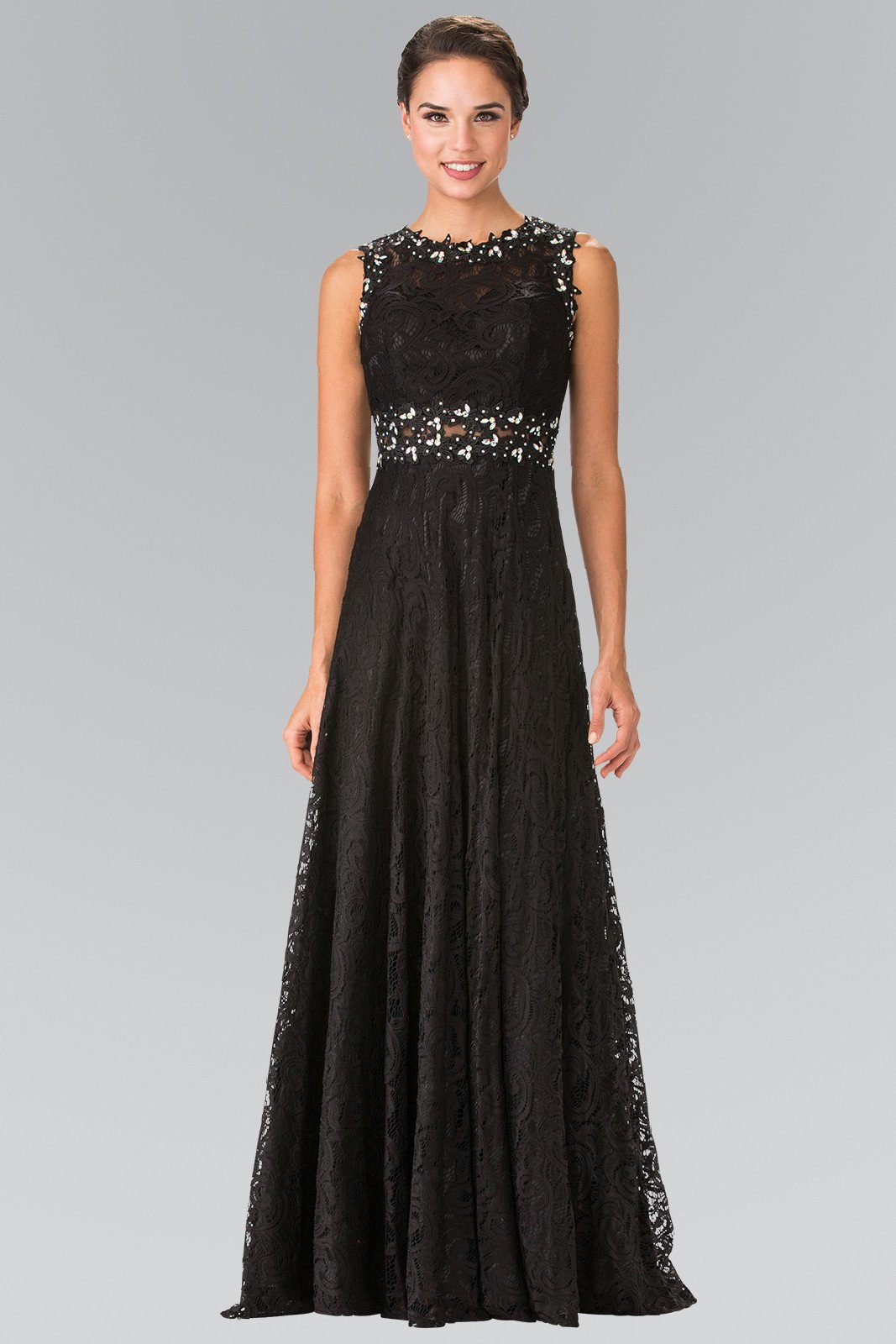 Floor Length Sleeveless Beaded Lace Dress by Elizabeth K GL1460 XS / Navy Floor Length Sleeveless Beaded Lace Dress by Elizabeth K GL1460 XS / Navy