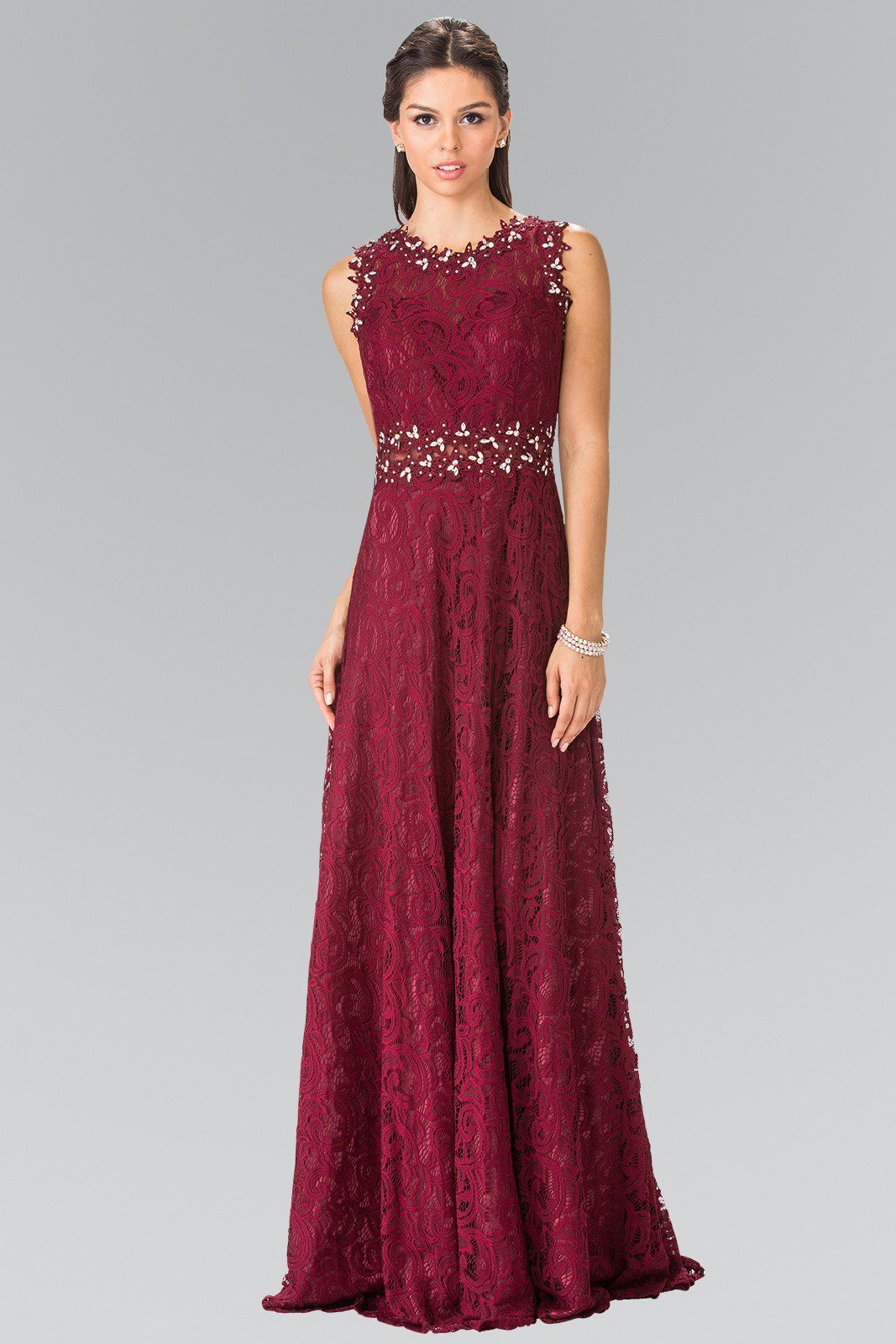 Floor Length Sleeveless Beaded Lace Dress by Elizabeth K GL1460-Long Formal Dresses-ABC Fashion