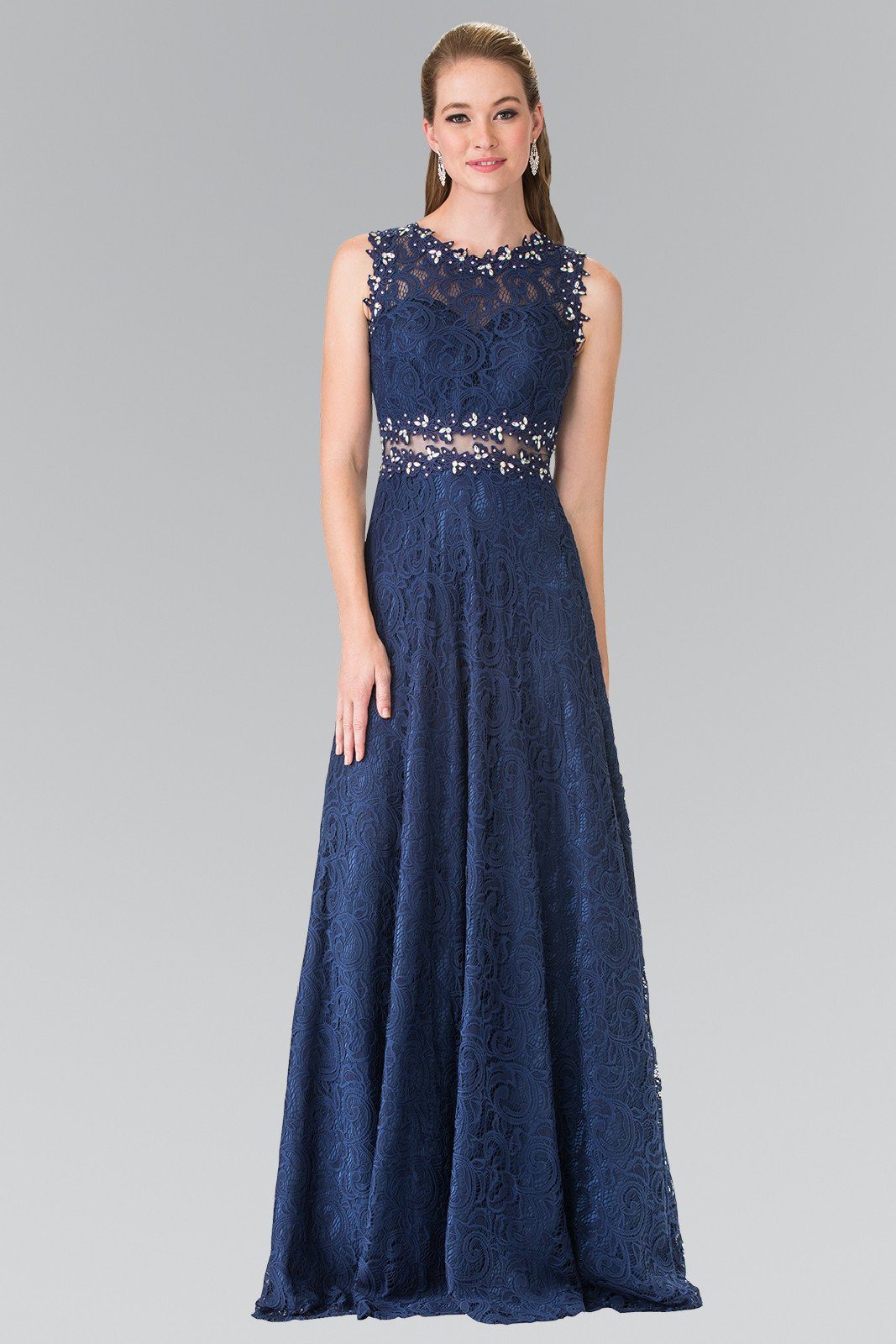 Floor Length Sleeveless Beaded Lace Dress by Elizabeth K GL1460-Long Formal Dresses-ABC Fashion