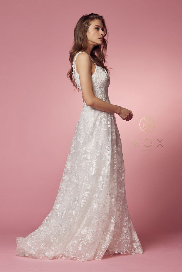 Floral Applique A-line Wedding Dress by Nox Anabel JE922