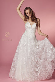 Floral Applique A-line Wedding Dress by Nox Anabel JE922