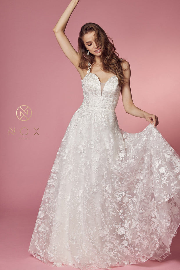 Floral Applique A-line Wedding Dress by Nox Anabel JE922