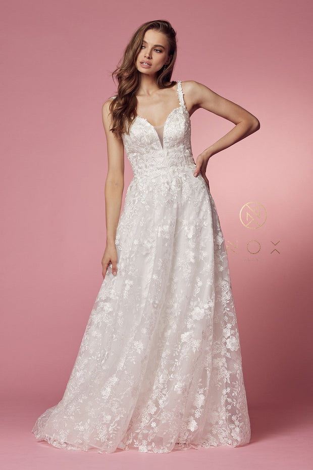 Floral Applique A-line Wedding Dress by Nox Anabel JE922