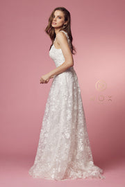 Floral Applique A-line Wedding Dress by Nox Anabel JE922