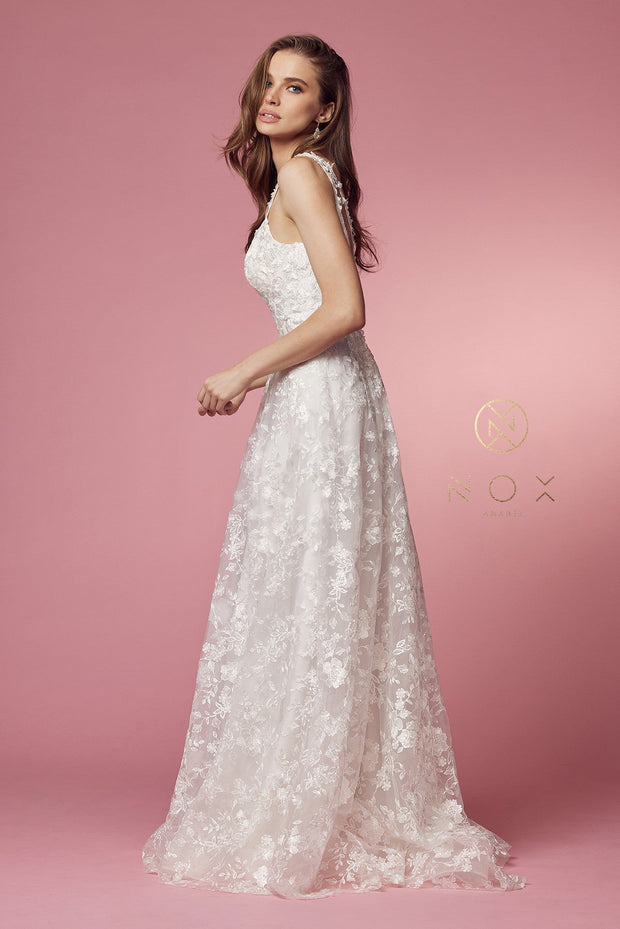 Floral Applique A-line Wedding Dress by Nox Anabel JE922