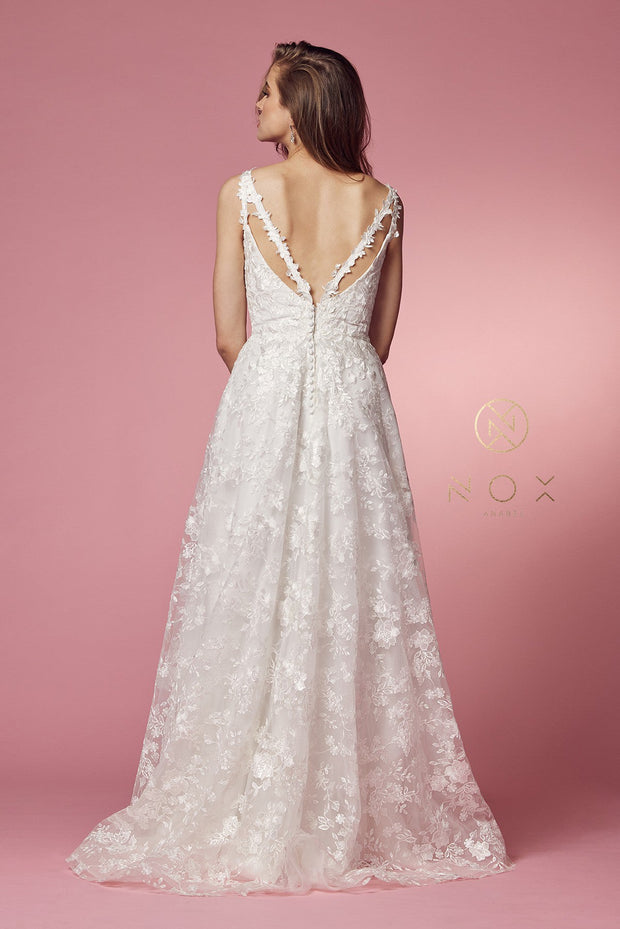 Floral Applique A-line Wedding Dress by Nox Anabel JE922