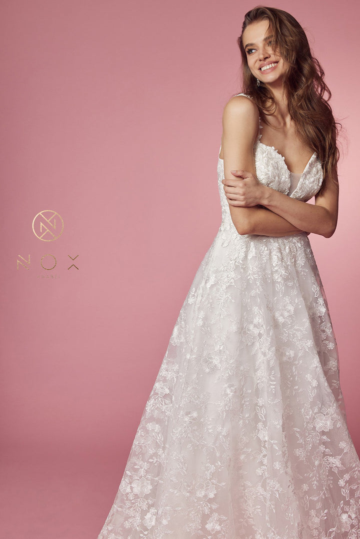 Floral Applique A-line Wedding Dress by Nox Anabel JE922