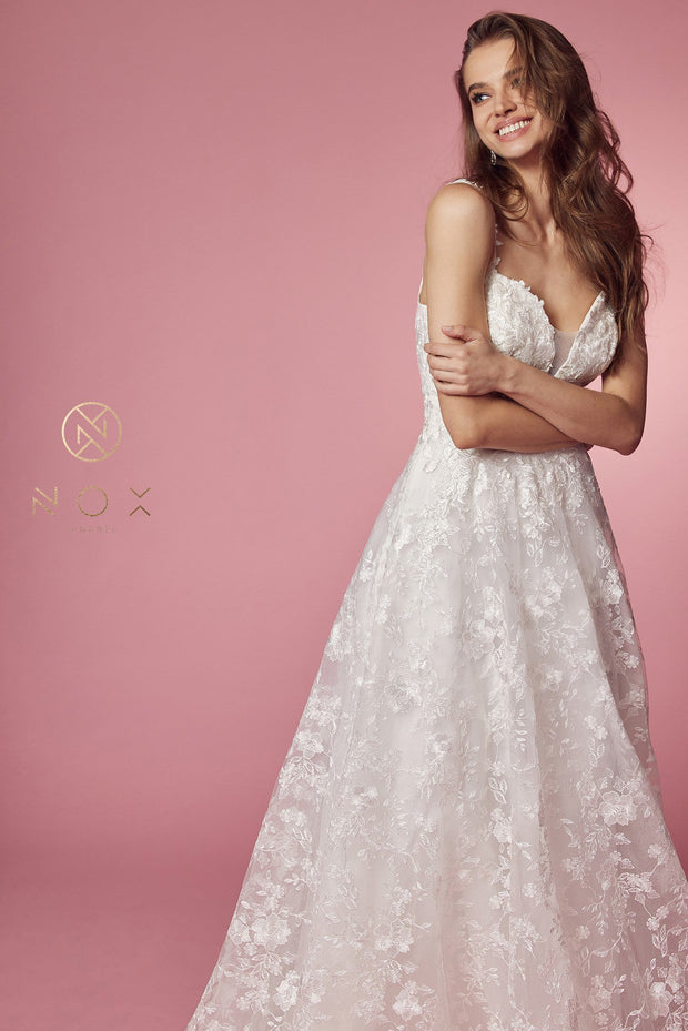 Floral Applique A-line Wedding Dress by Nox Anabel JE922