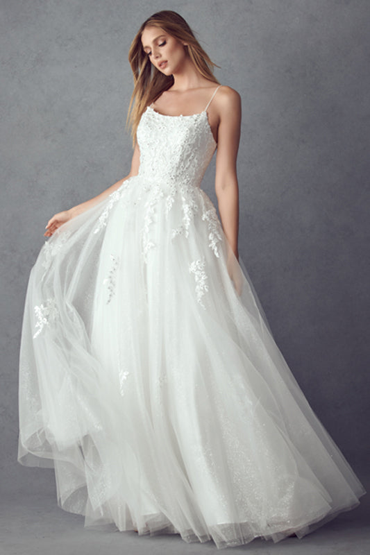 Floral Applique Corset Tulle Gown by Juliet 260