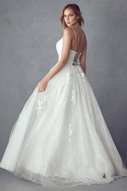 Floral Applique Corset Tulle Gown by Juliet 260