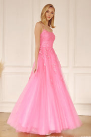 Floral Applique Corset Tulle Gown by Juliet 260