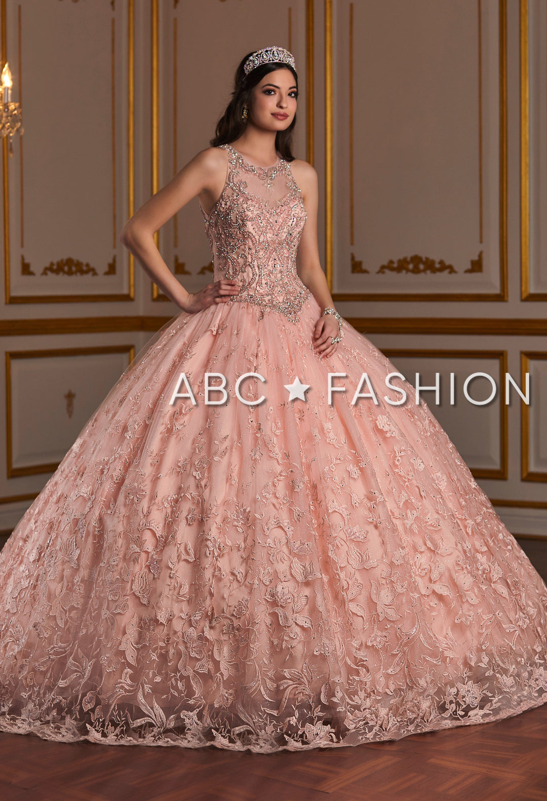 Floral Applique Illusion Quinceanera Dress by House of Wu 26935-Quinceanera Dresses-ABC Fashion