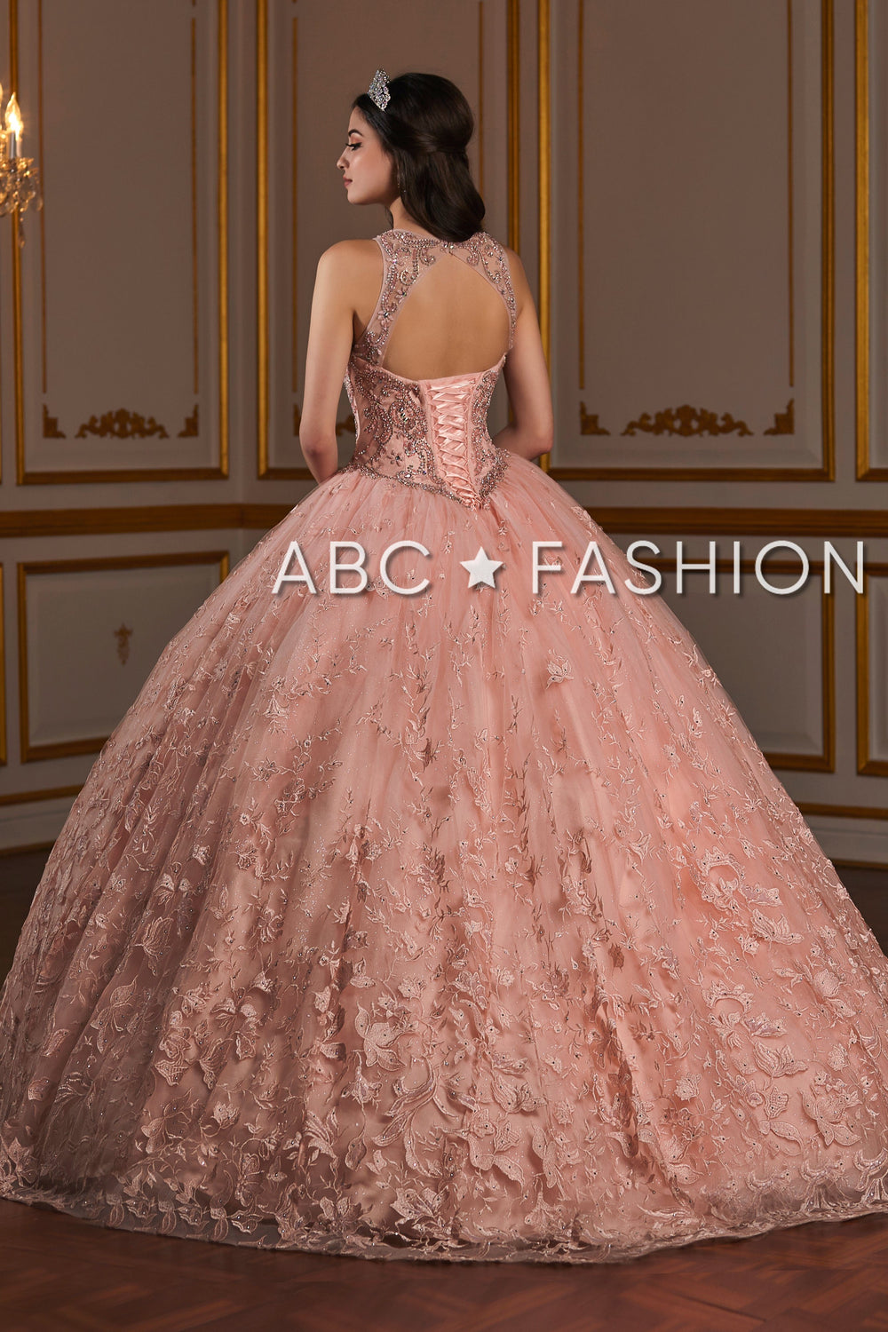 Floral Applique Illusion Quinceanera Dress by House of Wu 26935-Quinceanera Dresses-ABC Fashion