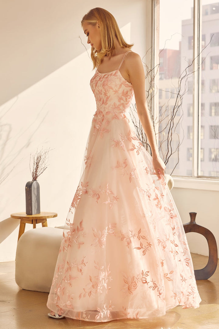 Floral Applique Long A-line Dress by Juliet 279