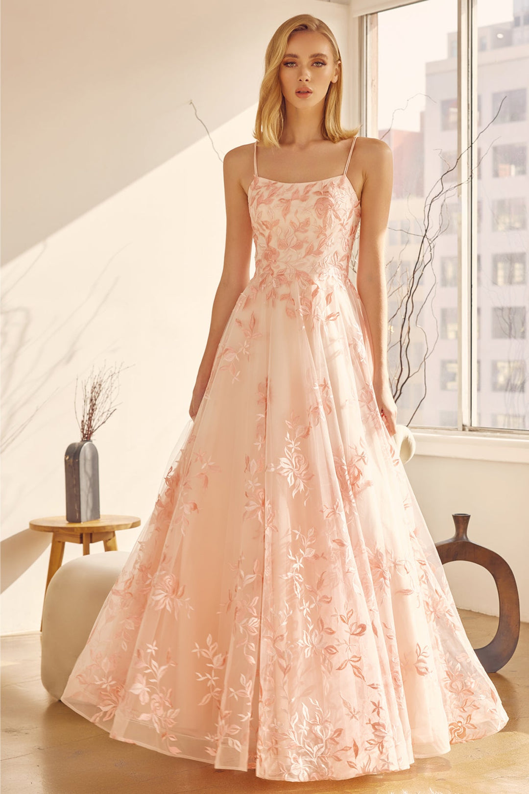 Floral Applique Long A-line Dress by Juliet 279