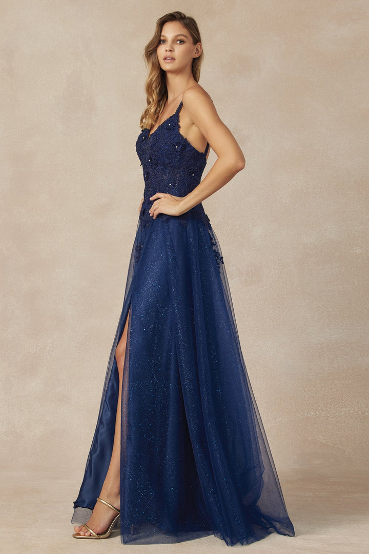 Floral Applique Long A-line Dress by Juliet 283