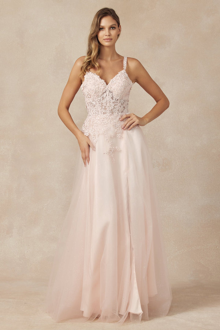 Floral Applique Long A-line Dress by Juliet 283