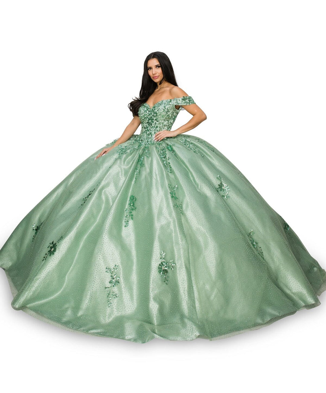 Floral Applique Off Shoulder Ball Gown by Cinderella Couture 8060J