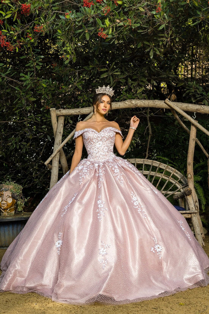 Floral Applique Off Shoulder Ball Gown by Cinderella Couture 8060J