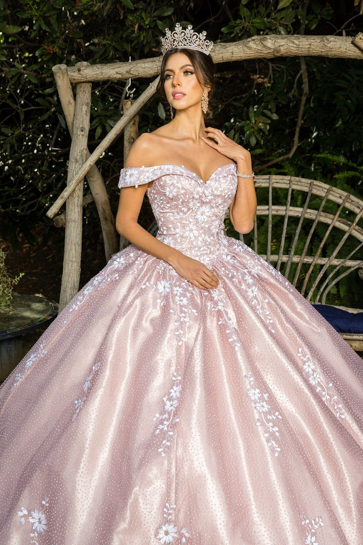 Floral Applique Off Shoulder Ball Gown by Cinderella Couture 8060J