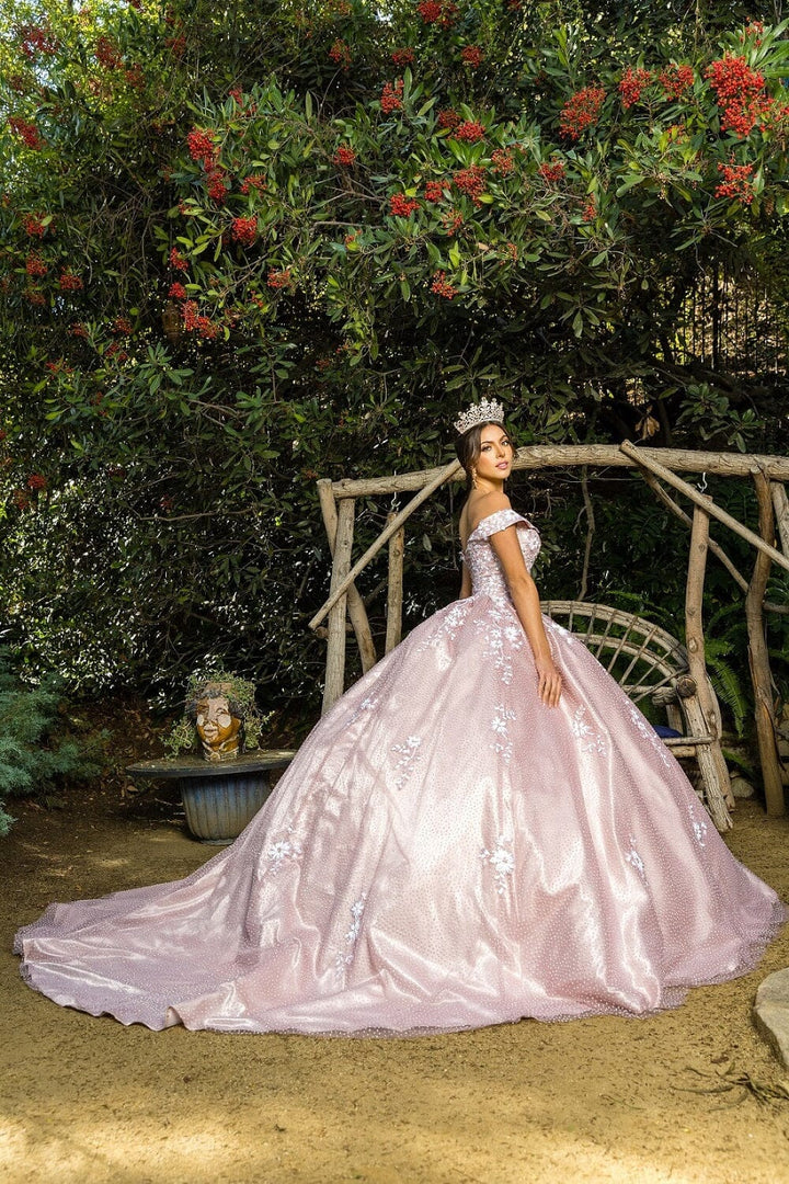 Floral Applique Off Shoulder Ball Gown by Cinderella Couture 8060J