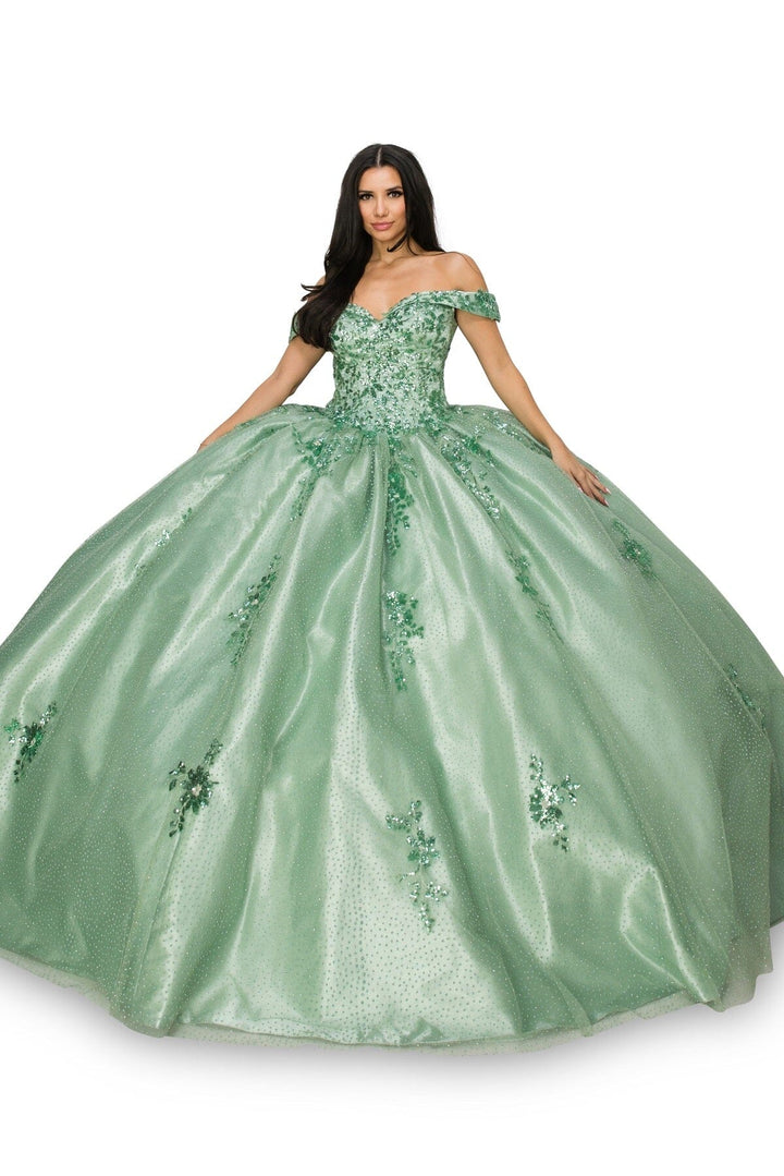 Floral Applique Off Shoulder Ball Gown by Cinderella Couture 8060J