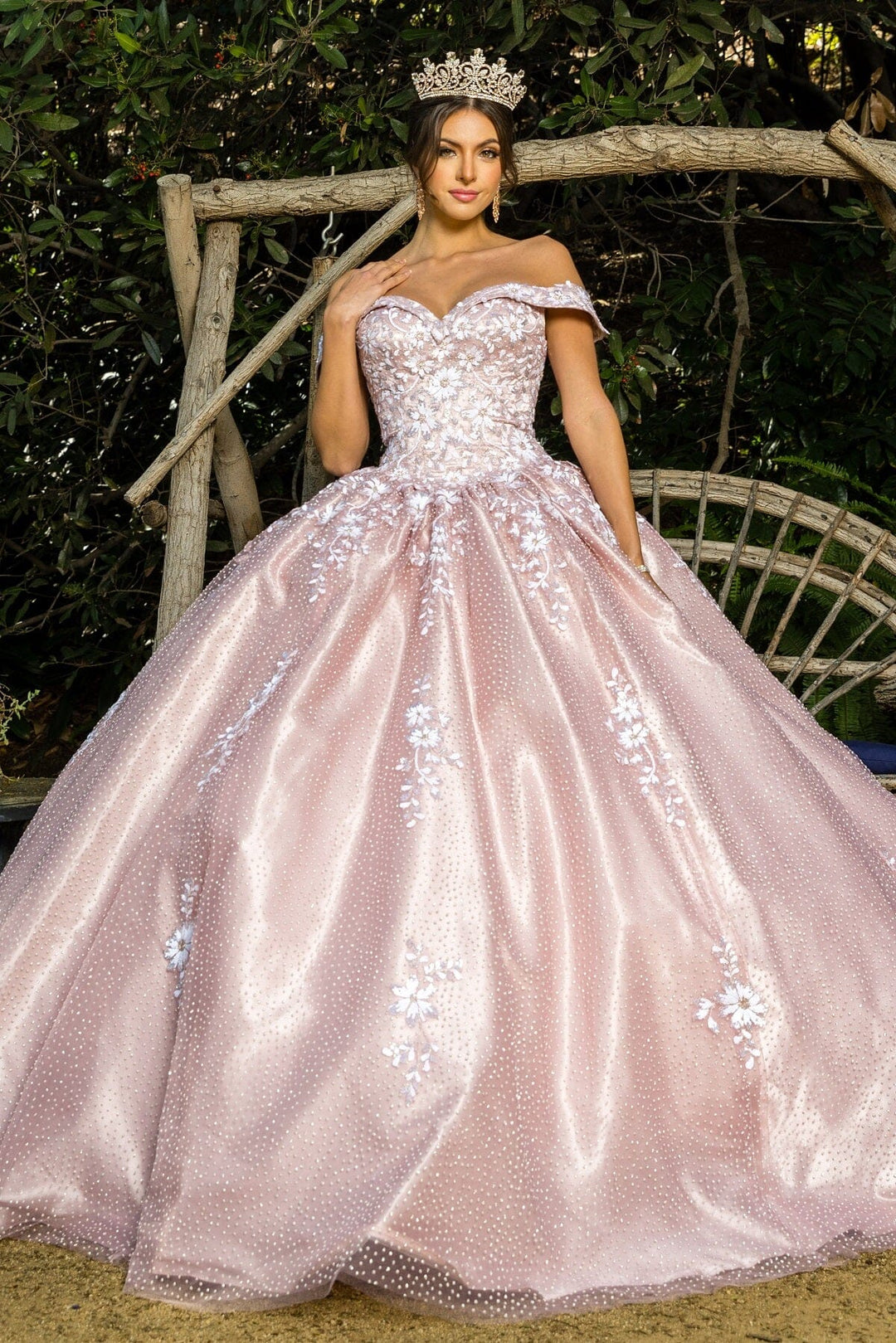 Floral Applique Off Shoulder Ball Gown by Cinderella Couture 8060J
