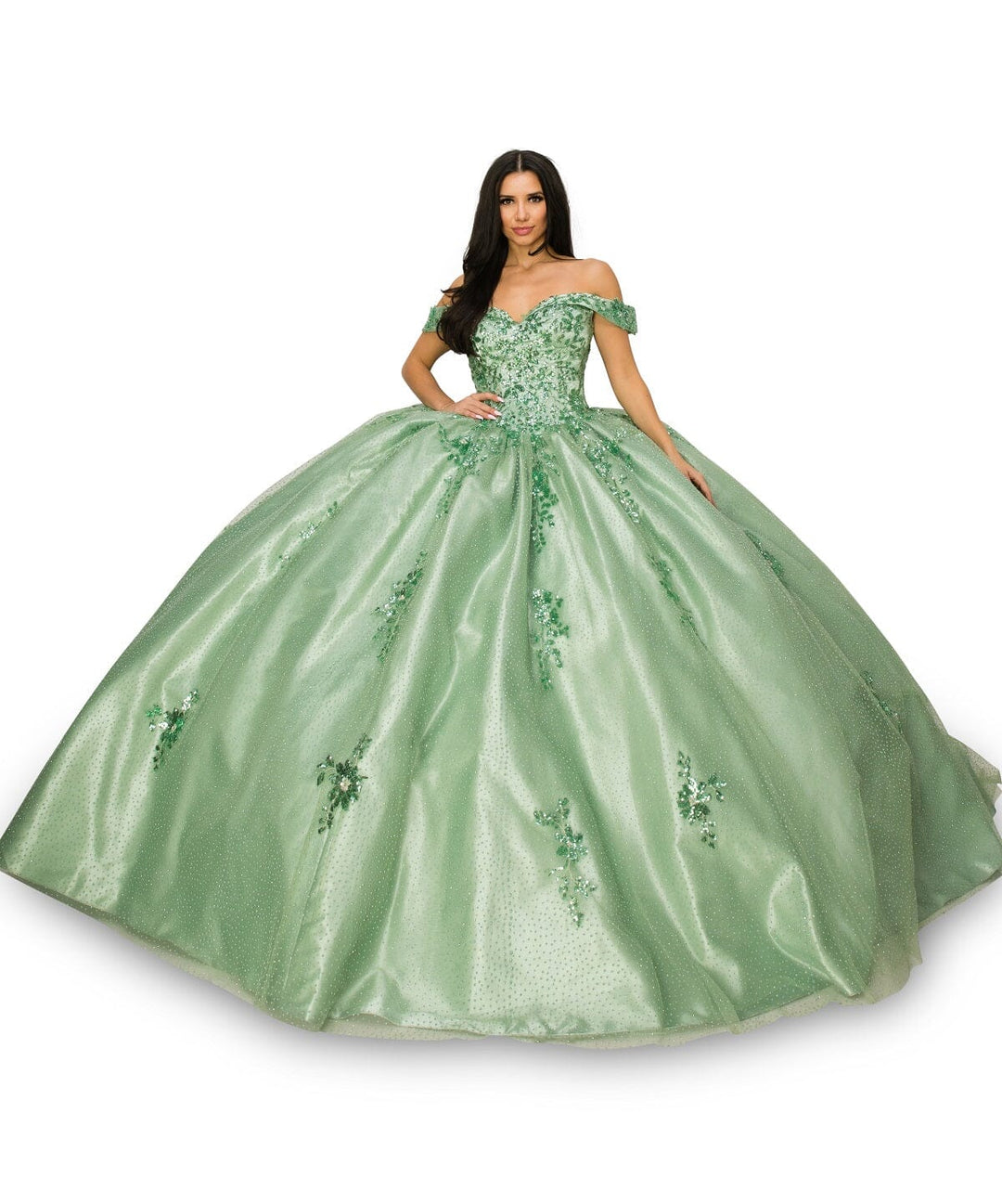 Floral Applique Off Shoulder Ball Gown by Cinderella Couture 8060J