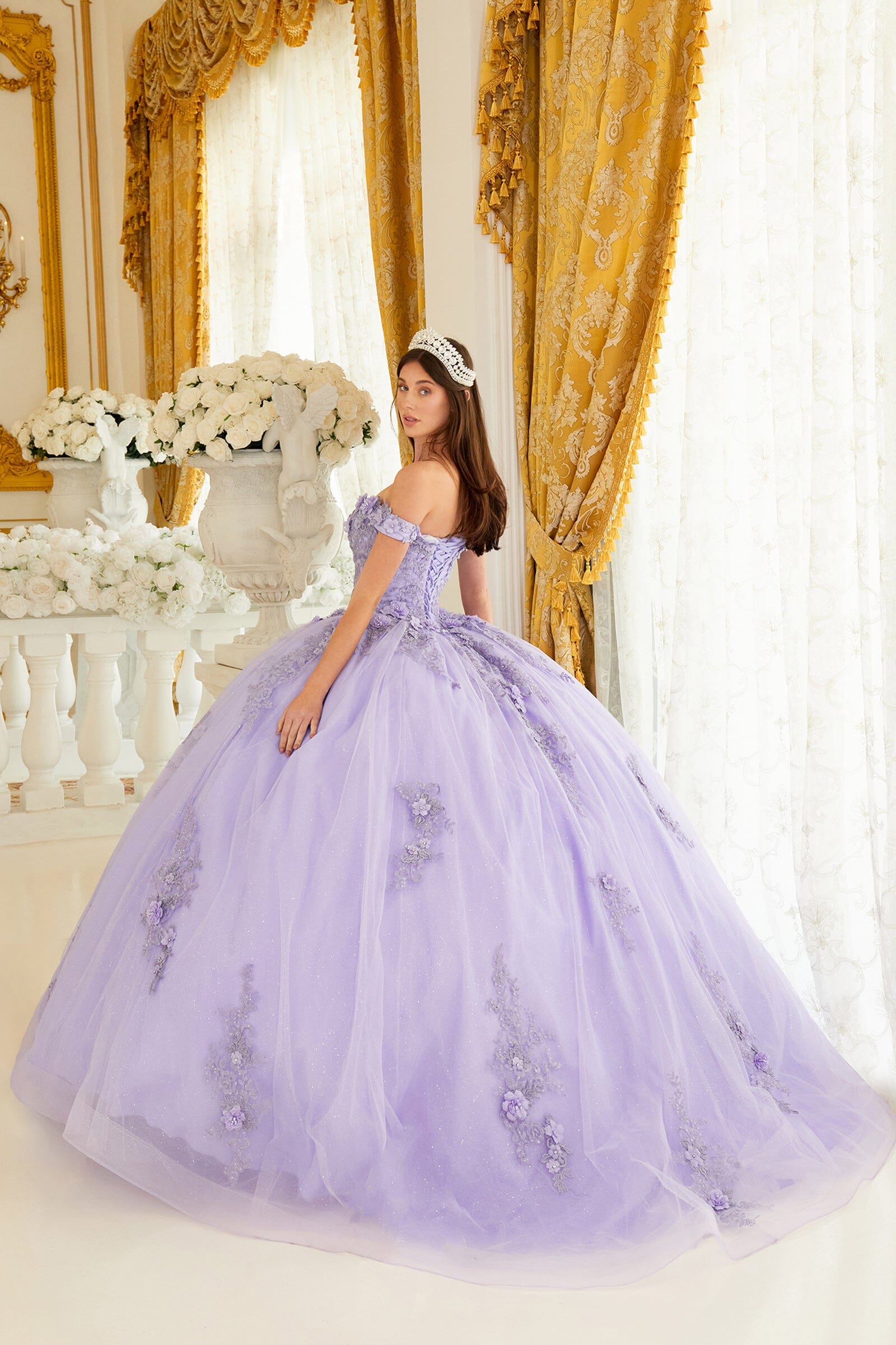 Ladivine - 15728 - Off-the-Shoulder Ball Gown with 3D Floral Appliqué main image 0