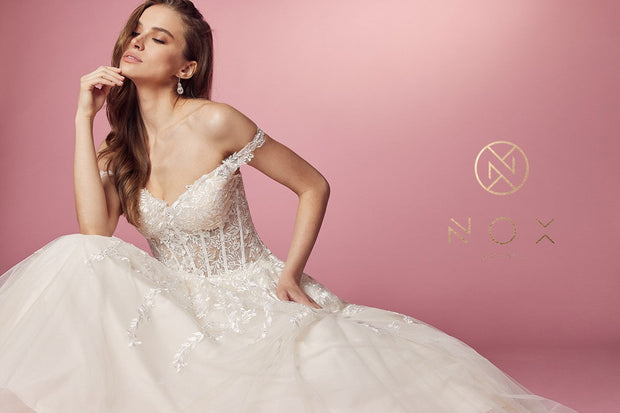 Floral Applique Off Shoulder Gown by Nox Anabel JH925