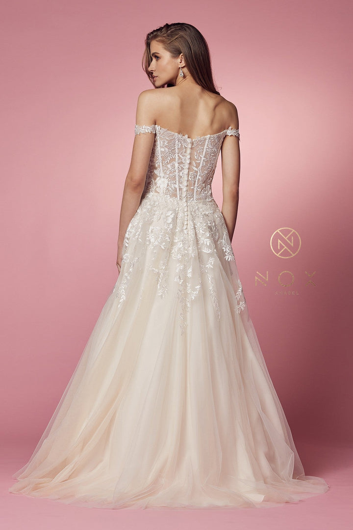 Floral Applique Off Shoulder Gown by Nox Anabel JH925