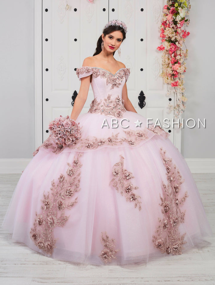 Floral Applique Off Shoulder Quinceanera Dress by LA Glitter 24054-Quinceanera Dresses-ABC Fashion