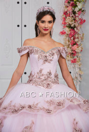 Floral Applique Off Shoulder Quinceanera Dress by LA Glitter 24054-Quinceanera Dresses-ABC Fashion