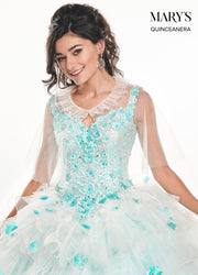Floral Applique Ruffled Quinceanera Dress by Mary's Bridal MQ2071-Quinceanera Dresses-ABC Fashion