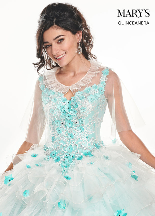 Floral Applique Ruffled Quinceanera Dress by Mary's Bridal MQ2071-Quinceanera Dresses-ABC Fashion