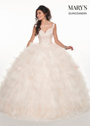 Floral Applique Ruffled Quinceanera Dress by Mary's Bridal MQ2071-Quinceanera Dresses-ABC Fashion