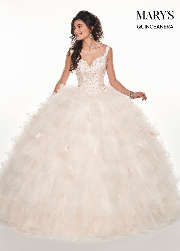 Floral Applique Ruffled Quinceanera Dress by Mary's Bridal MQ2071-Quinceanera Dresses-ABC Fashion